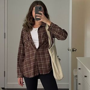 Brown plaid button up shirt